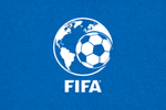 国际足球联合会FIFA官方标志 - 蓝色背景上的地球与足球图案