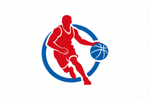 NBA美国职业篮球联赛标志 - 红蓝相间的篮球运动员剪影